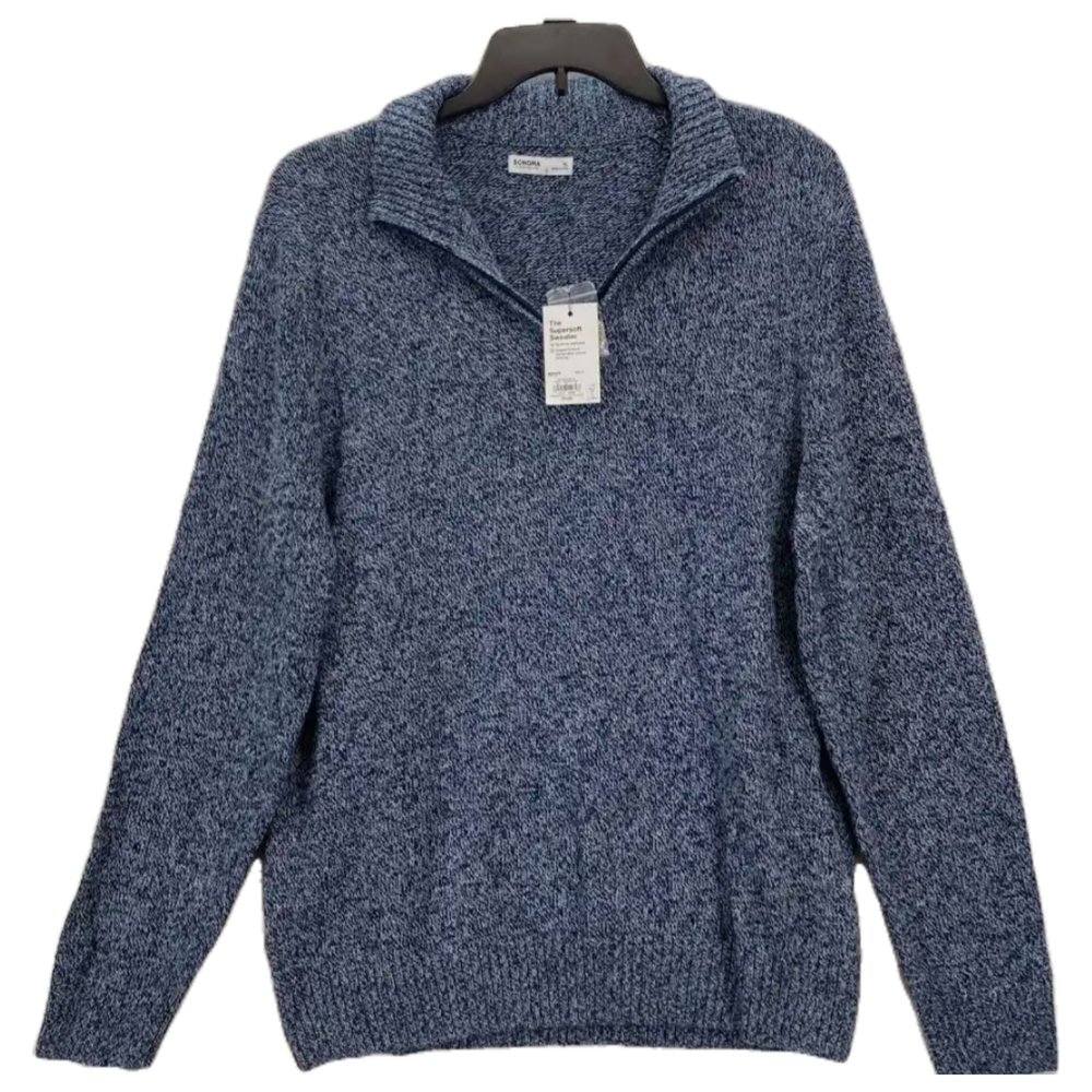 Men's Heathered Blue Zip-Up Sweater